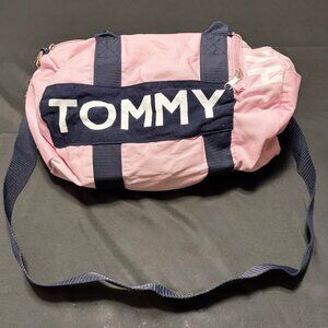 Vtg Tommy Hilfiger Pink & Blue Mini Duffle Bag Full Zip Pockets Crossbody‎ Strap